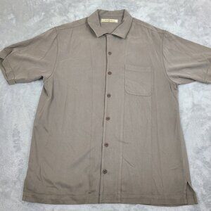 Tommy Bahama Men's 100% Silk Grey Button Down Long Sleeve‎ Shirt Size Medium
